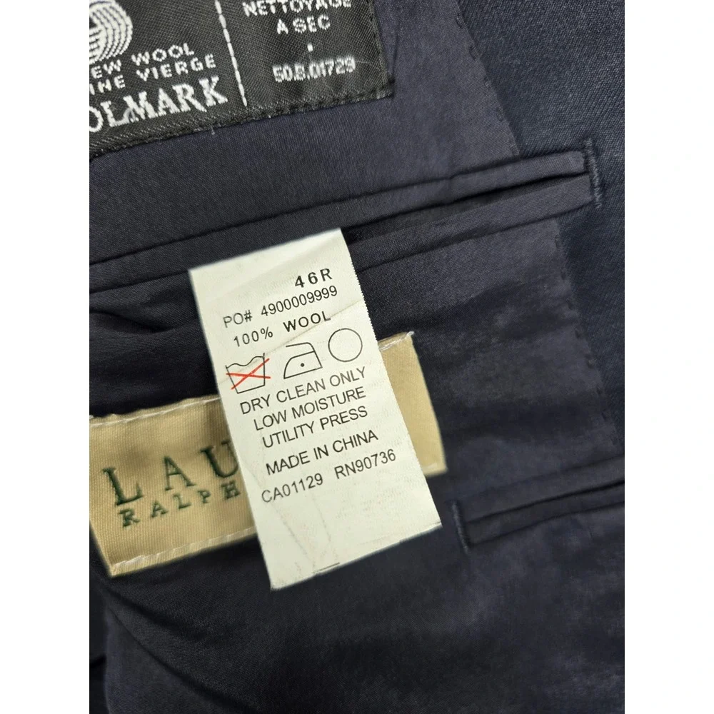 LRL Ralph Lauren Navy Blue Blazer Mens‎ 46R 100% Wool Gold Button Sport Coat